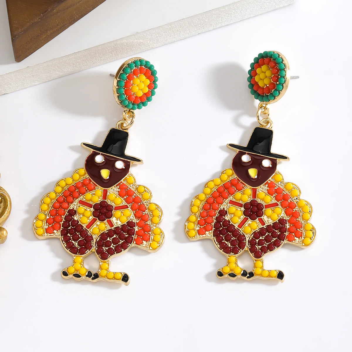 Thanksgiving Day Boho Handmade Beaded Turkey Earrings,Cute Celebrate Frstival Party Animal Women Accessories