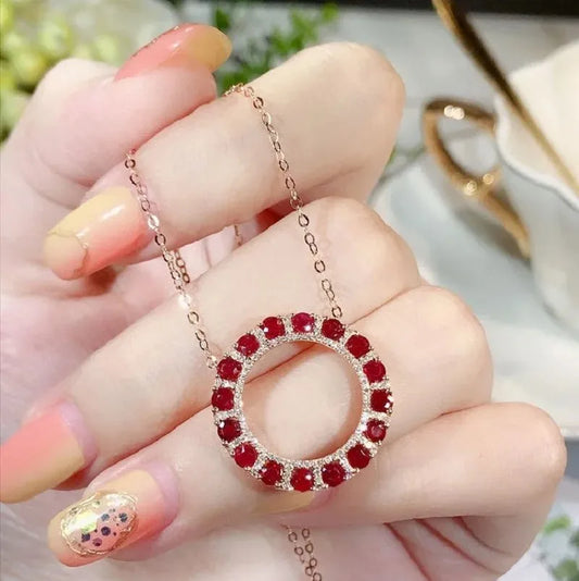 Ruby Circle Pendant Infinity Necklace - 18K Gold Plated