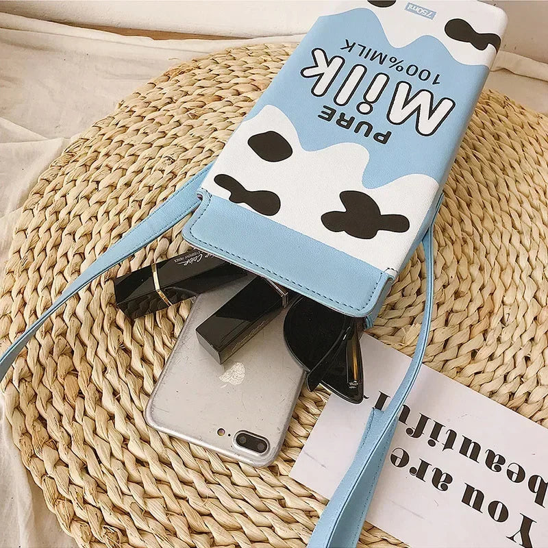 Crossbody Strawberry Milk Vertical PU Fashion Shoulder Square Bag