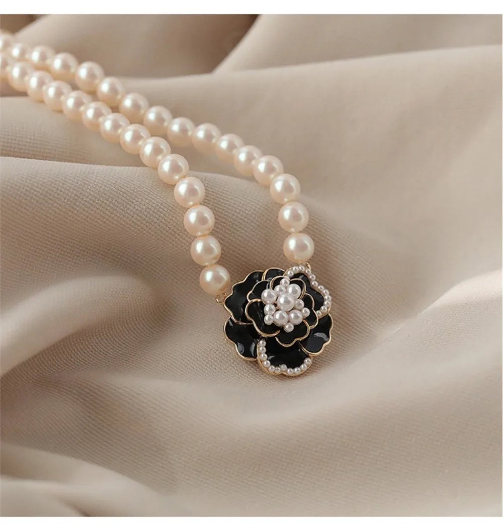 Pearl Camellia Flower Pendant Necklace