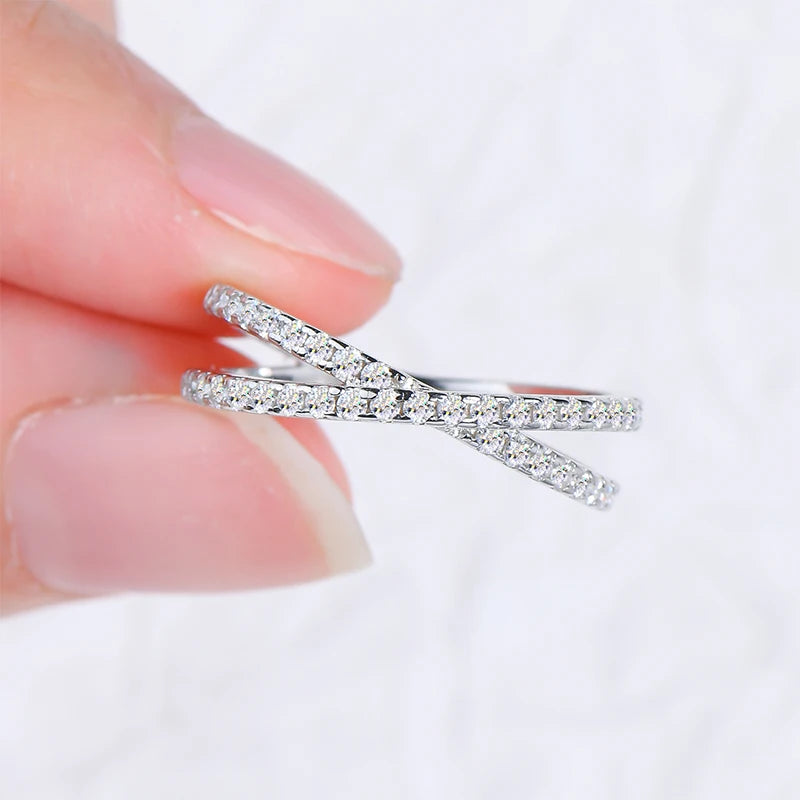 Cross Design Ring Half Eternity Band Moissanite with Certificate Original 925 Silver Women's Fine Jewelry Free Shipping