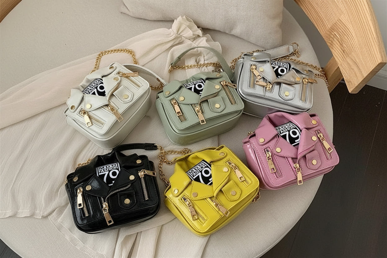 Motorcycle Jacket Shape Shoulder Bag for Women | Designer Novelty Handbag | 5 Colors