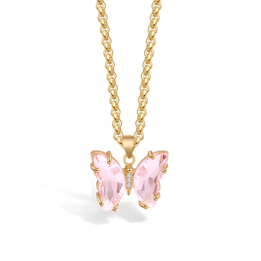 Colorful Glass Butterfly Pendant Necklace