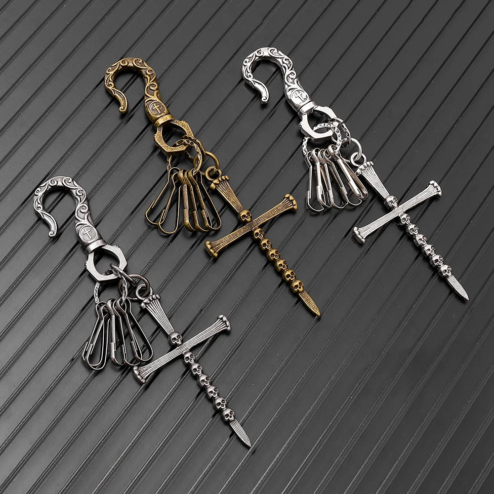Retro Skull Cross Keychain Punk Hip-Hop Denim Accessory Pendant Unisex European American Style Minimalist Jewelry