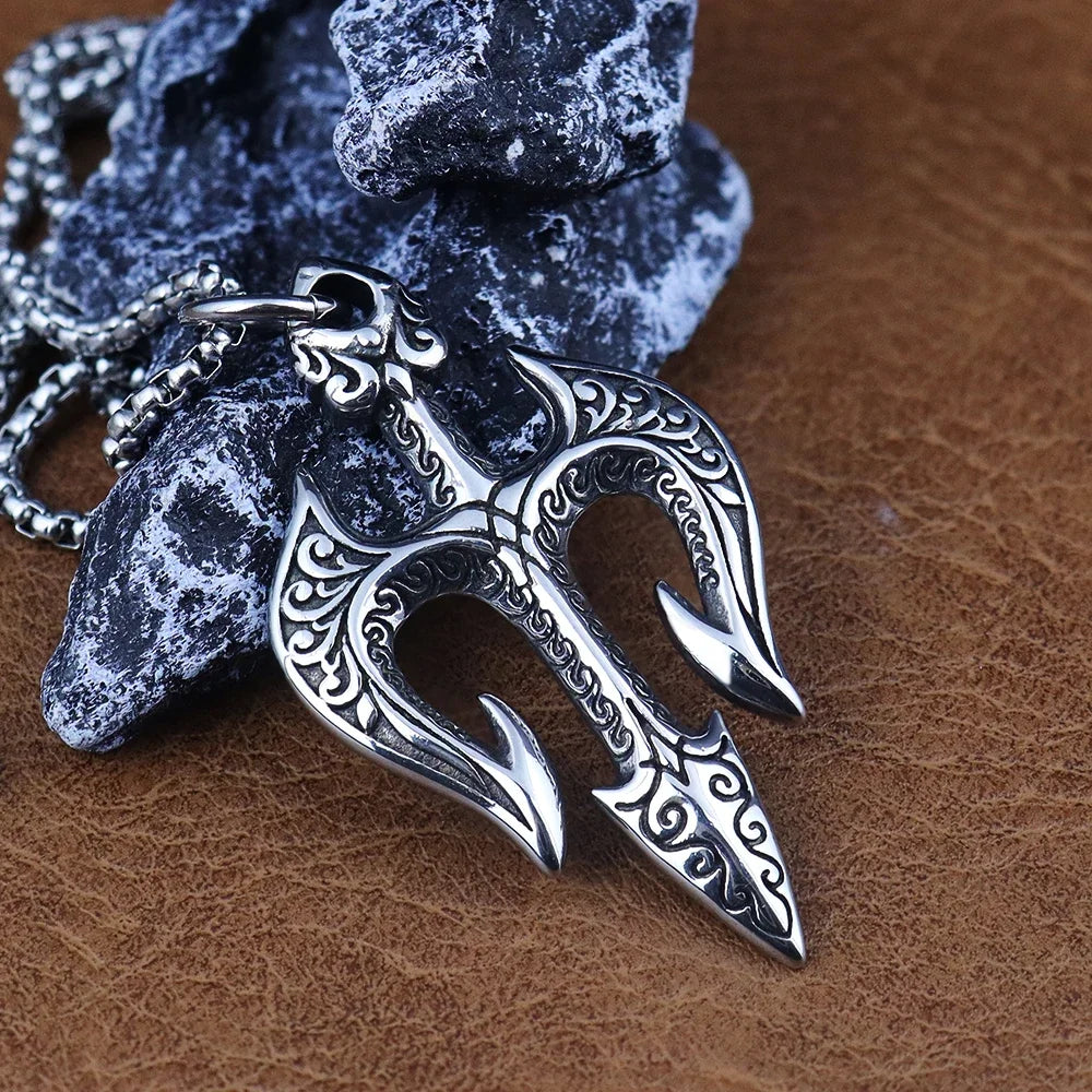 Vintage Stainless Steel Shiva Pendant Fashion Poseidon Trident Necklace for Woman Medieval Male Jewelry Accessories Dropshipping