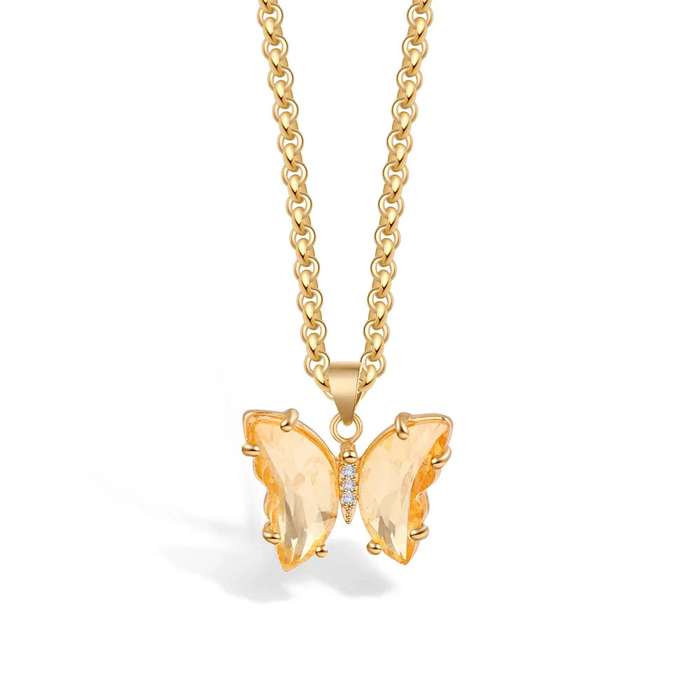 Colorful Glass Butterfly Pendant Necklace