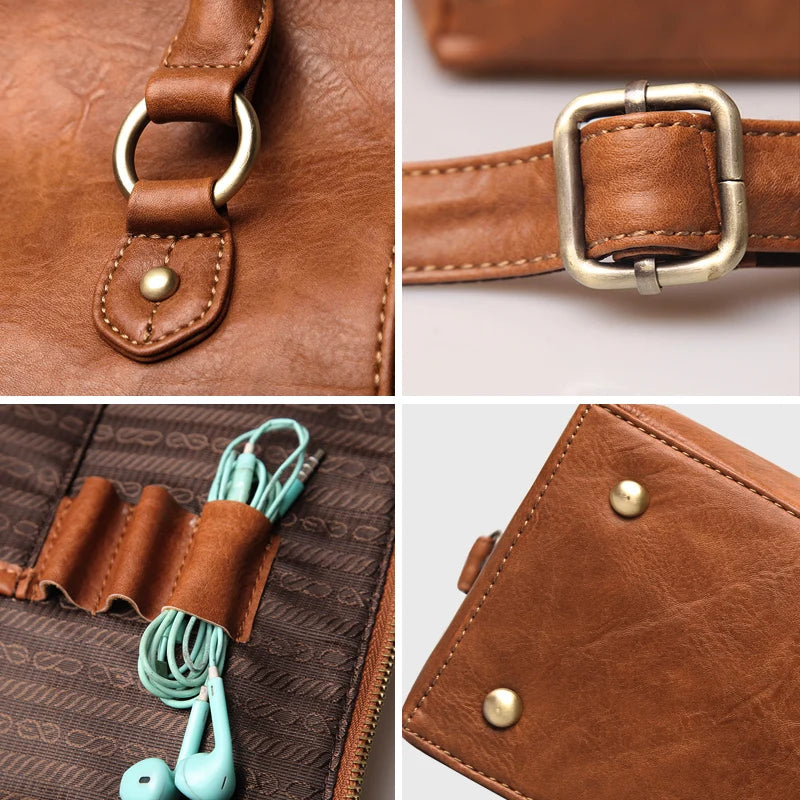 Retro Brown Simple Handbag Women Multi Layer Large Capacity Shoulder Bag Ladies Versatile Multi Function Commute Crossbody Bags