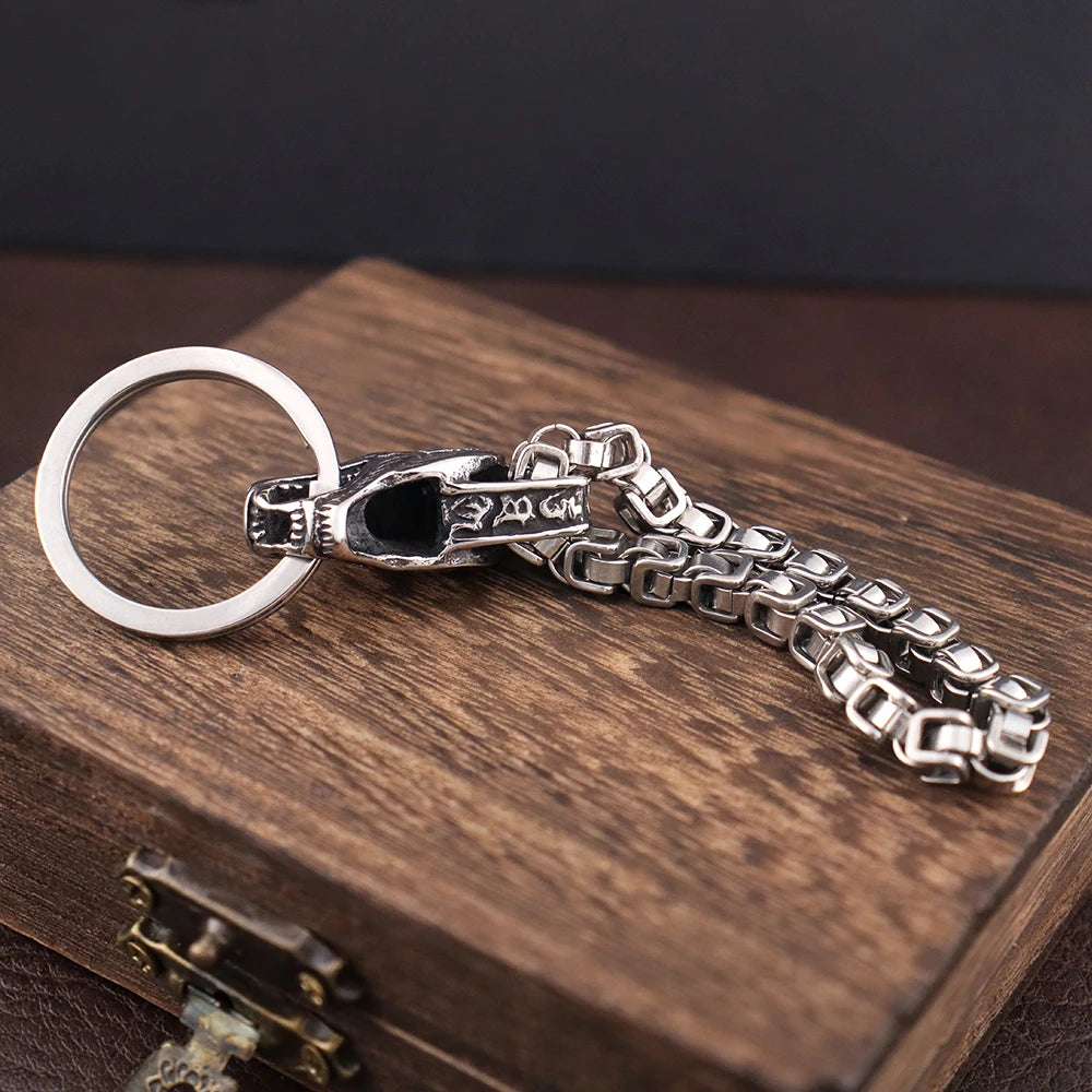 Chinese Dragon Head Stainless Steel Keychain — Viking Style | Men's Gift