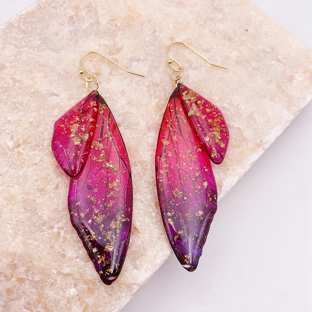 Handmade Butterfly Wing Drop Earrings for Women | Gradient Resin Long Dangle Earrings