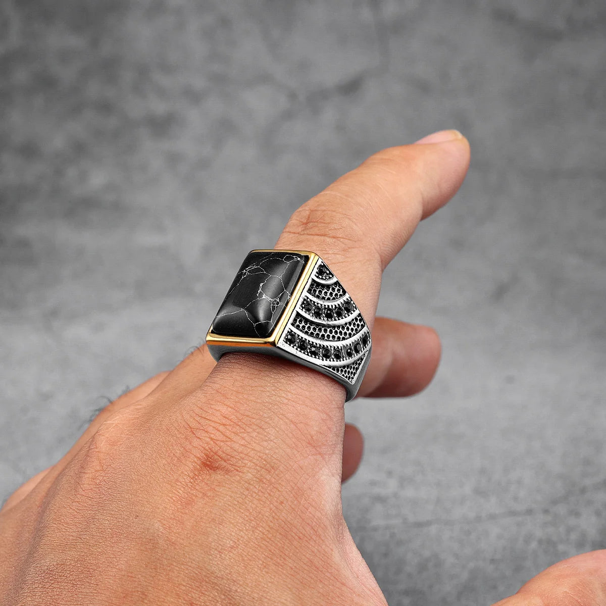 Simple Men's Gemstones Rings 316L Stainless Steel Ring