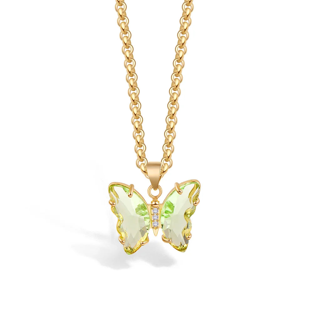 Colorful Glass Butterfly Pendant Necklace