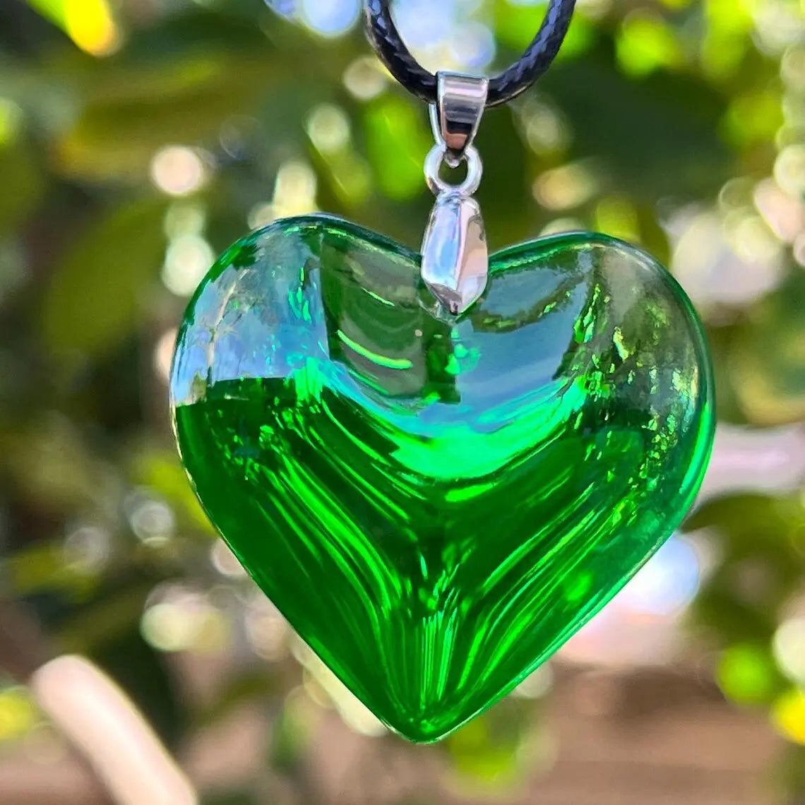 Glass green heart necklace