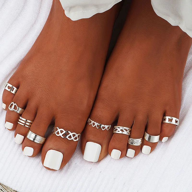 New Beach Foot Ring Women Open Adjustable Joint Toe Rings Boho Vintage Sea Wave Pattern Fashion Jewelry