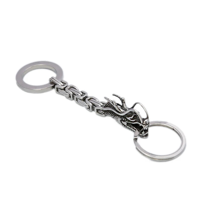 Chinese Dragon Head Stainless Steel Keychain — Viking Style | Men's Gift