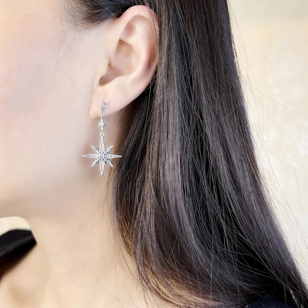 Fashion Magical Star & Moon Drop Earrings, Sterling Silver 925