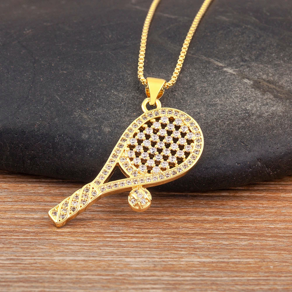 Gold Shovel Charm Pendant Necklace with Crystal Zircon