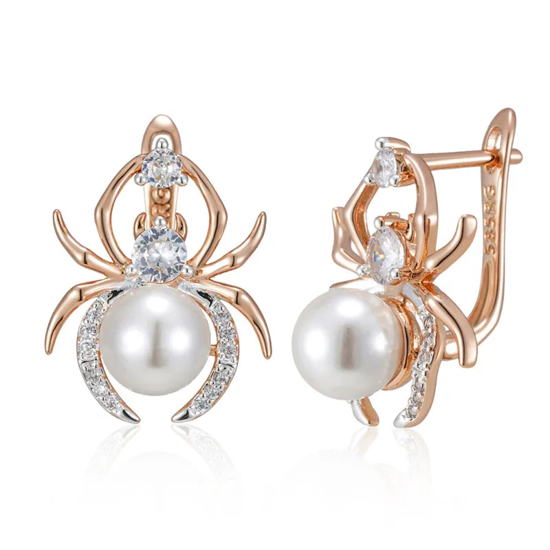 Hot Punk Spider Pearl English Earrings for Women Fashion 585 Rose Gold Silver Color Mix Party Accessories Retro Jewelry