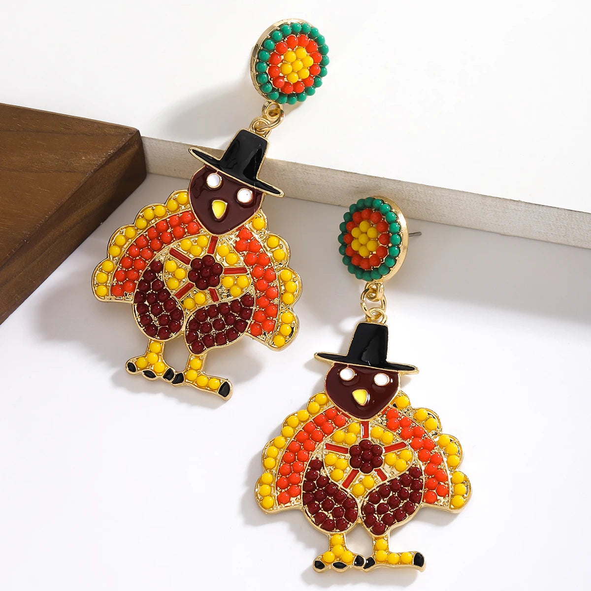 Thanksgiving Day Boho Handmade Beaded Turkey Earrings,Cute Celebrate Frstival Party Animal Women Accessories