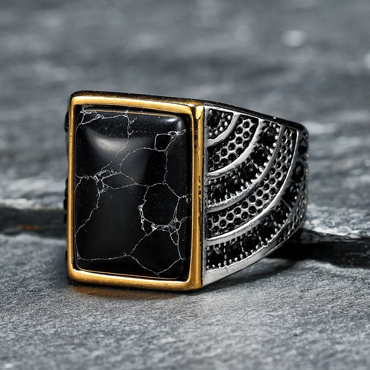 Simple Men's Gemstones Rings 316L Stainless Steel Ring