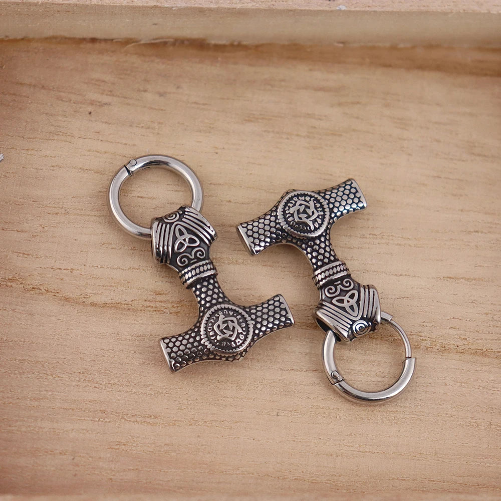 Stainless Steel Men's Thor's Hammer Viking Earrings Vintage Nordic Celtic Knot Rune Drop Earring Hip-hop Biker Jewelry Wholesale