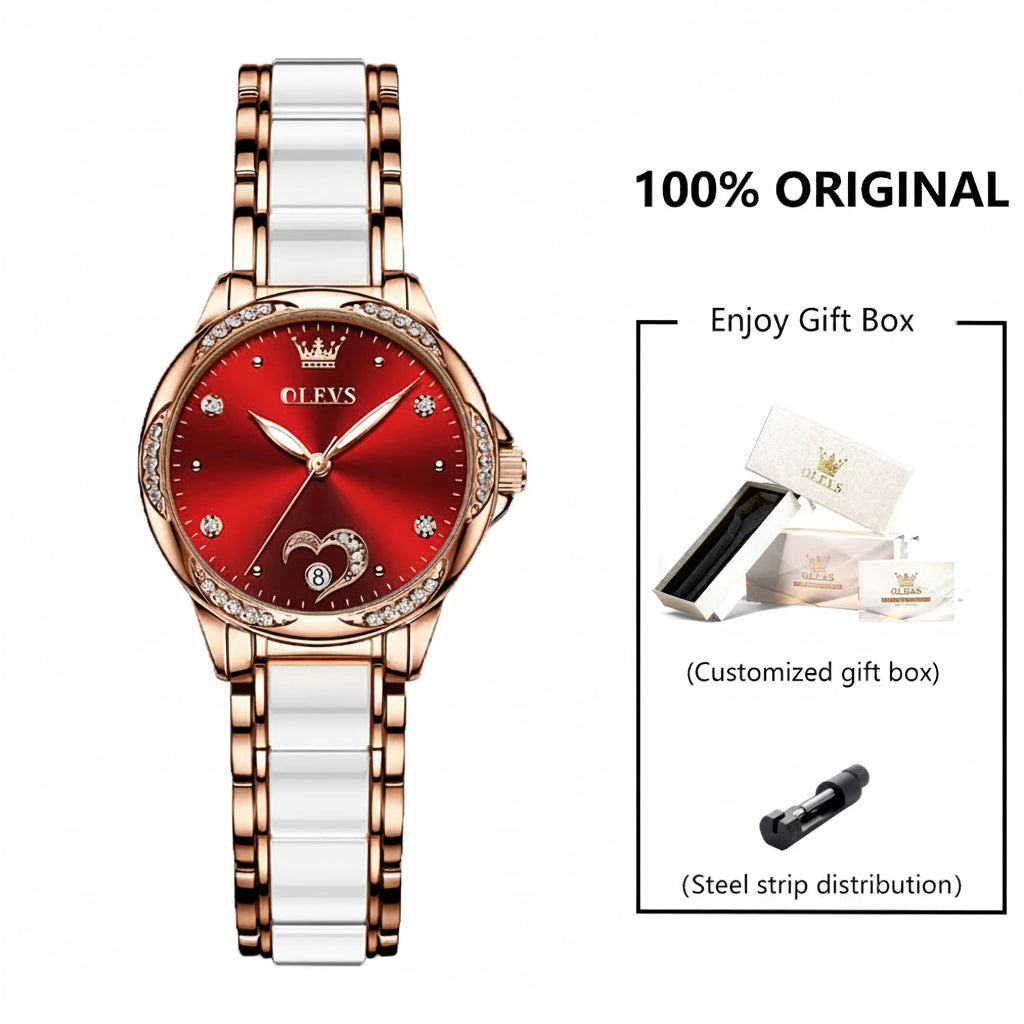 OLEVS Women's Luxury Automatic Mechanical Watch | Ceramic Band | Diamond Dial | Waterproof