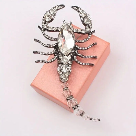 Vintage Rhinestone Scorpion Brooch – Crystal Statement Lapel Pin