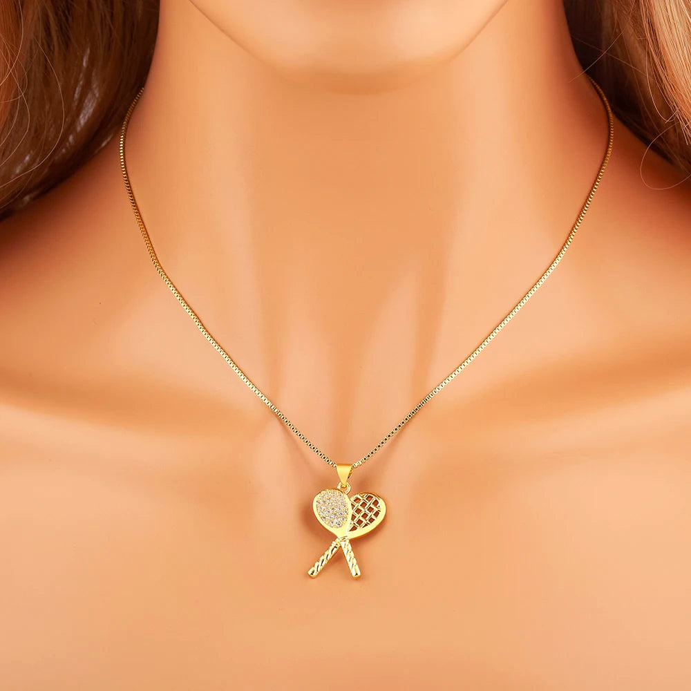 Gold Shovel Charm Pendant Necklace with Crystal Zircon