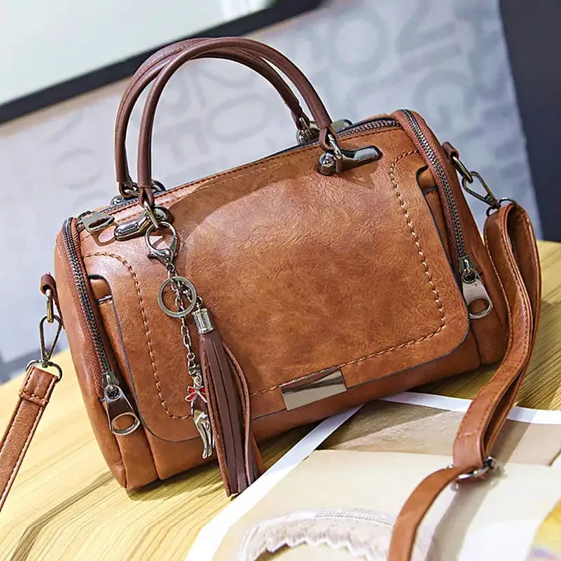 Women's Tassel Boston Bag – Large Capacity Crossbody & Shoulder Handbag