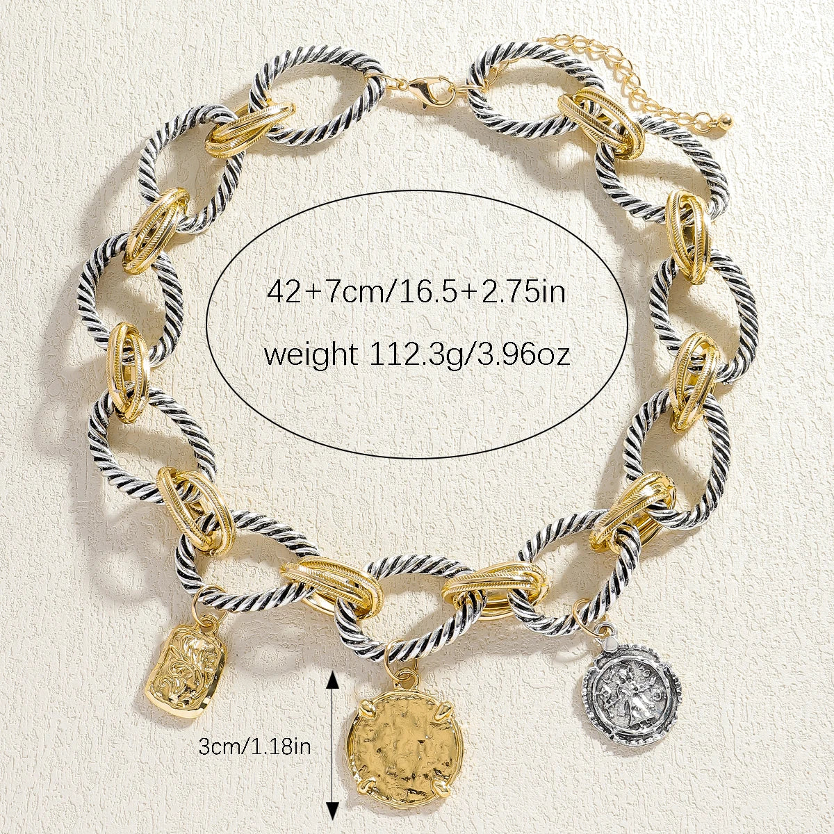 Vintage Metal Chains Round Coin Pendant Necklaces