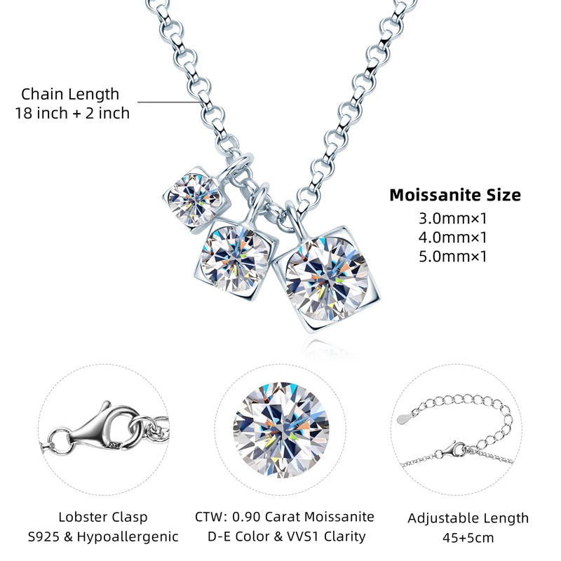 Round Full Moissanite Diamond Pendant Necklace Original 925 Silver Women's Engagement High Quality Fine Jewelry