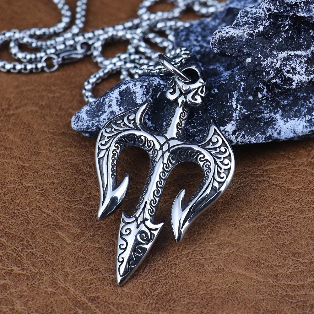 Vintage Stainless Steel Shiva Pendant Fashion Poseidon Trident Necklace for Woman Medieval Male Jewelry Accessories Dropshipping