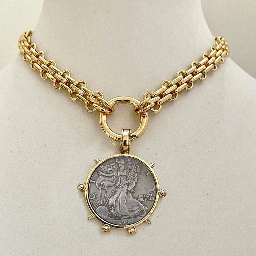 Hyperbole Gothic Cuban Chunky Necklace for Women Vintage Queen Coin Pendant Necklace Statement Hip hop Jewelry