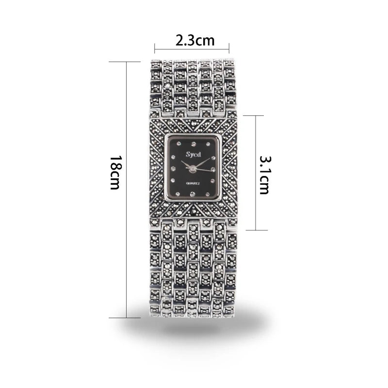 BOCAI S925 Sterling Silver Bracelets for Women Men New Fashion Vintage Mosaic Stone Watchstrap Square Wristwatch Free Shipping