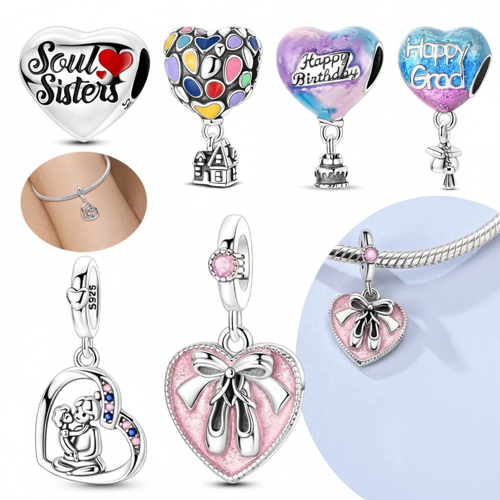 Heart-shaped Charms 925 Silver Pink Ballet Shoes Pendant Love Balloon Beads Fit Original Bracelets Women DIY Jewelry Gifts