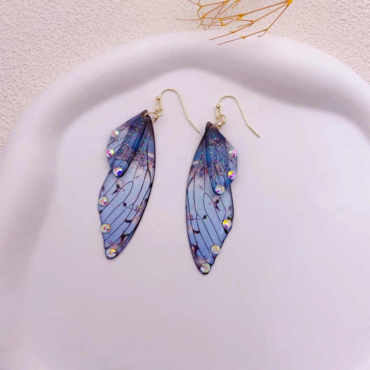 Handmade Butterfly Wing Drop Earrings for Women | Gradient Resin Long Dangle Earrings