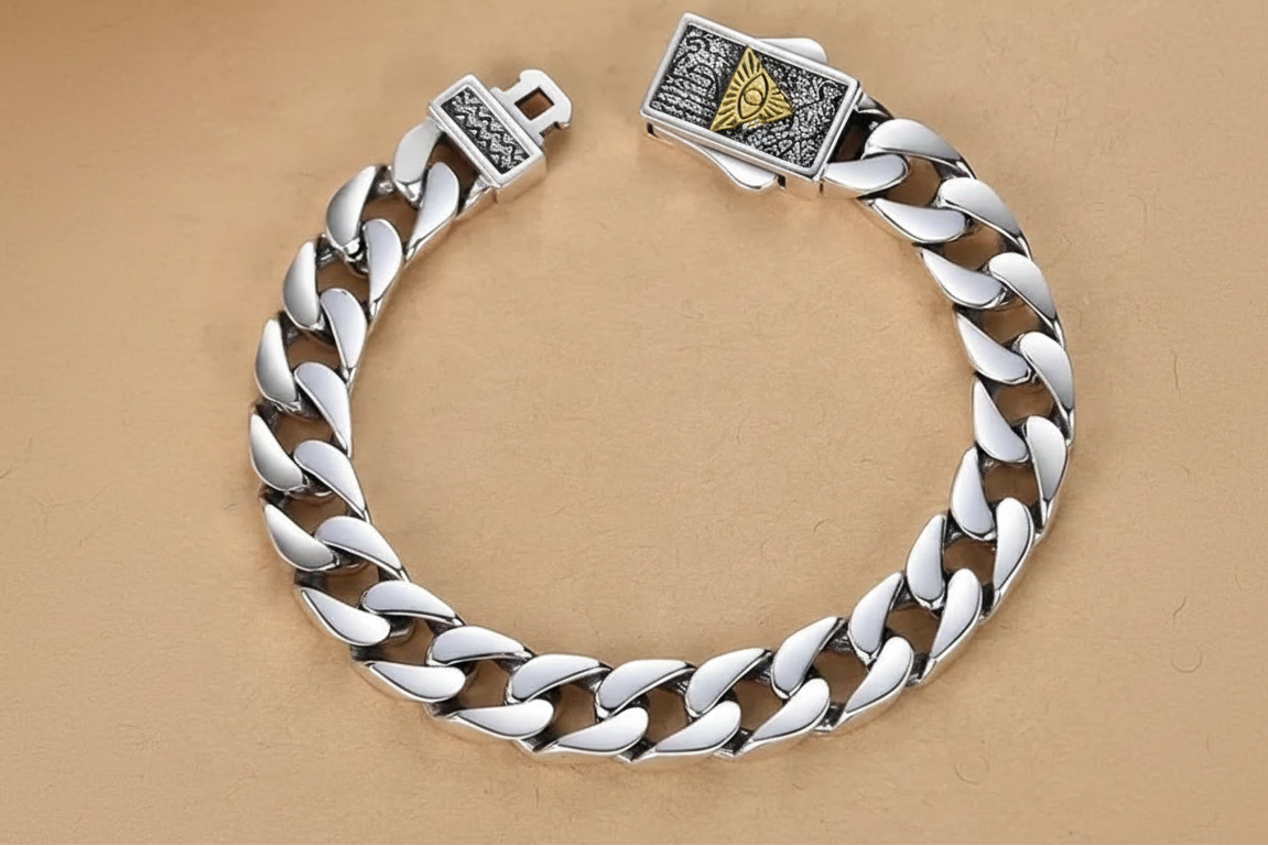 Horus Eye of God S925 Sterling Silver Cuban Bracelet | Hip Hop Gift for Men & Women