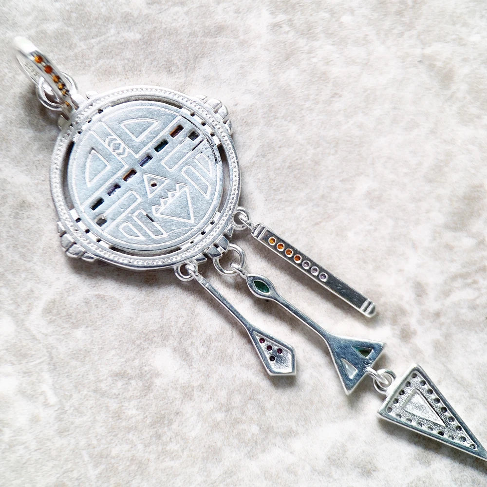 Pendant Dreamcatcher Sun Symbol,Summer Turquoise Jewelry 925 Sterling Silver