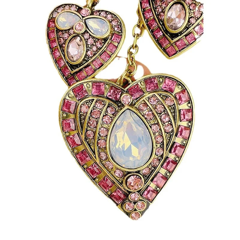 Cupid's Arrow Rhinestone Heart Brooch – Antique Gold Statement Pin