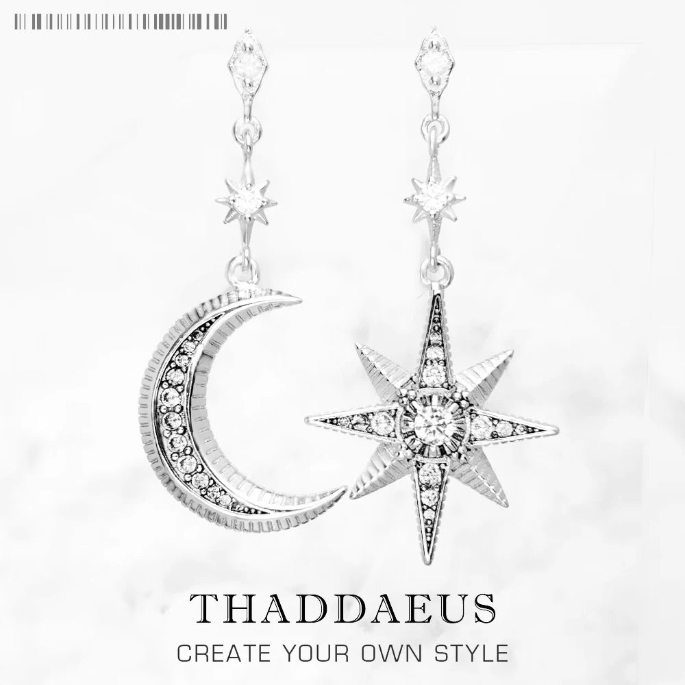 Fashion Magical Star & Moon Drop Earrings, Sterling Silver 925