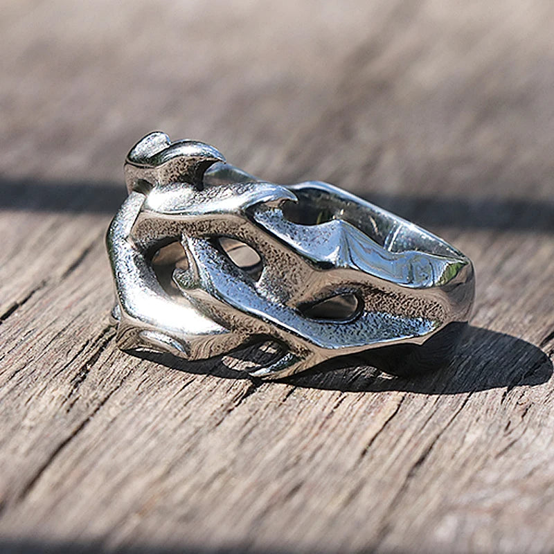 Men's Hollow-Out Crown of Thorns Biker Ring – 316L Stainless Steel