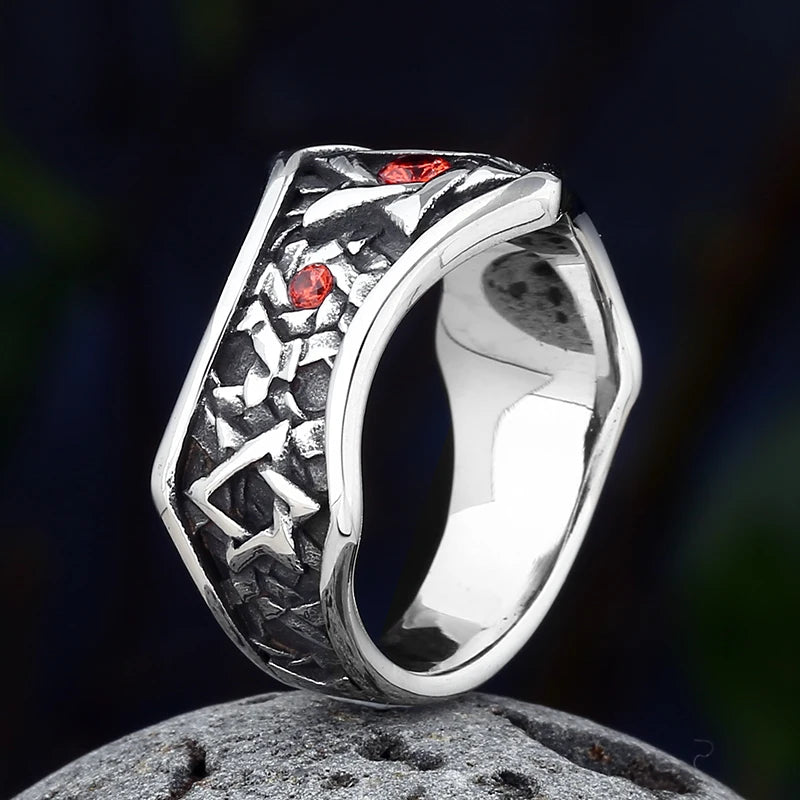 Biker Star Ring | 316L Stainless Steel Red Zircon | Men's & Teen's Statement Ring
