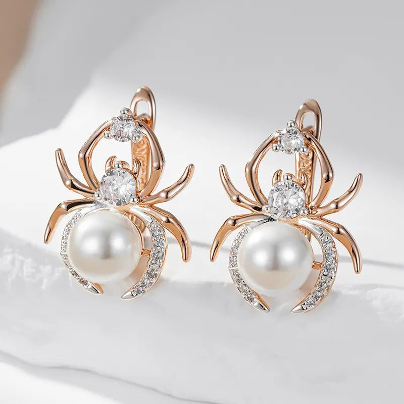 Hot Punk Spider Pearl English Earrings for Women Fashion 585 Rose Gold Silver Color Mix Party Accessories Retro Jewelry