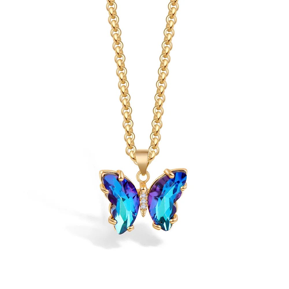 Colorful Glass Butterfly Pendant Necklace