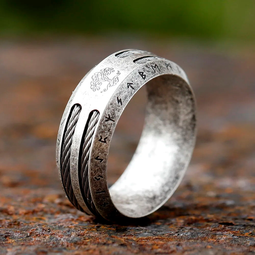 Men's Viking Rune Ring – 316L Stainless Steel Odin Amulet Band