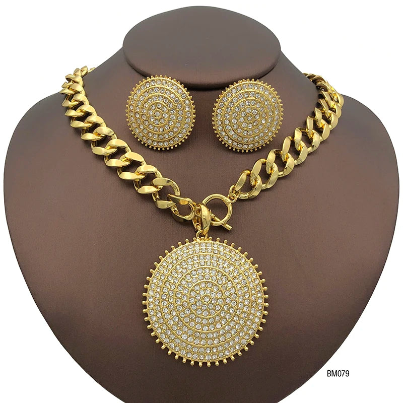 Italian Rhinestone Round Necklace And Earring Set For Women  Wedding Party Gifts Jewellery Accessories For Women