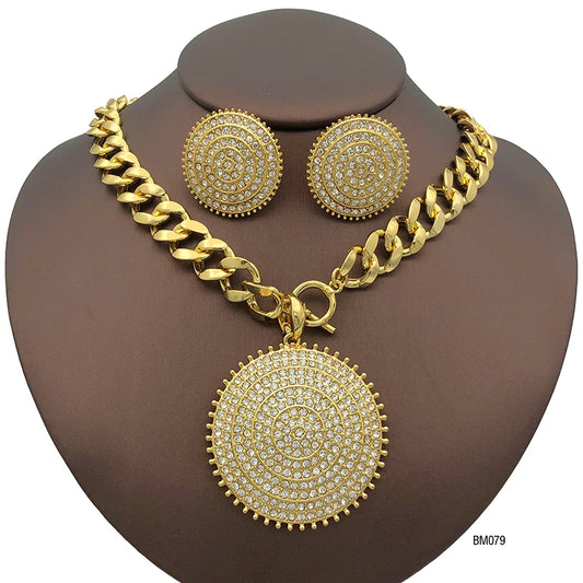 Italian Rhinestone Round Necklace And Earring Set For Women  Wedding Party Gifts Jewellery Accessories For Women