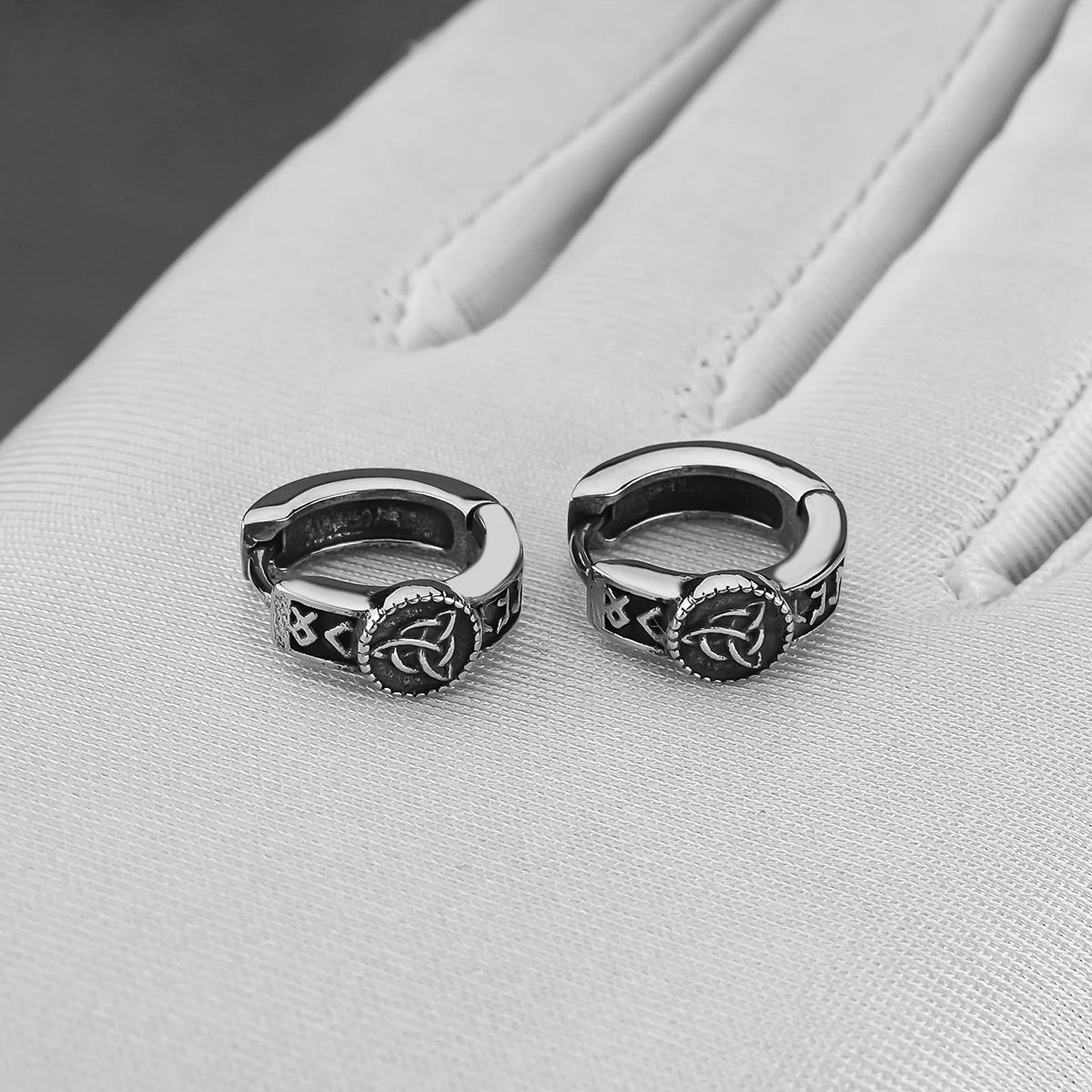 Men's Viking Celtic Hoop Earrings – Scandinavian Runic Stainless Steel