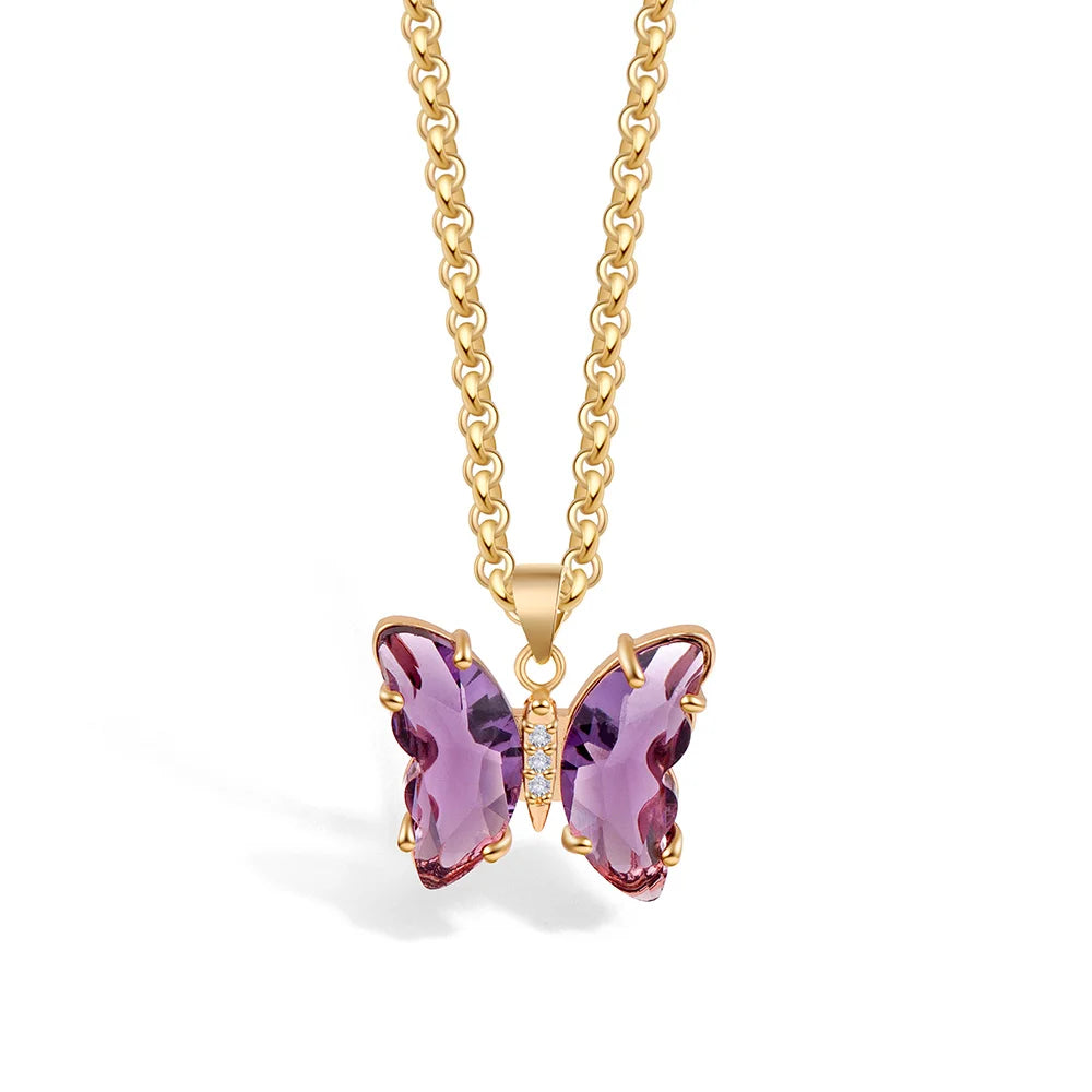 Colorful Glass Butterfly Pendant Necklace