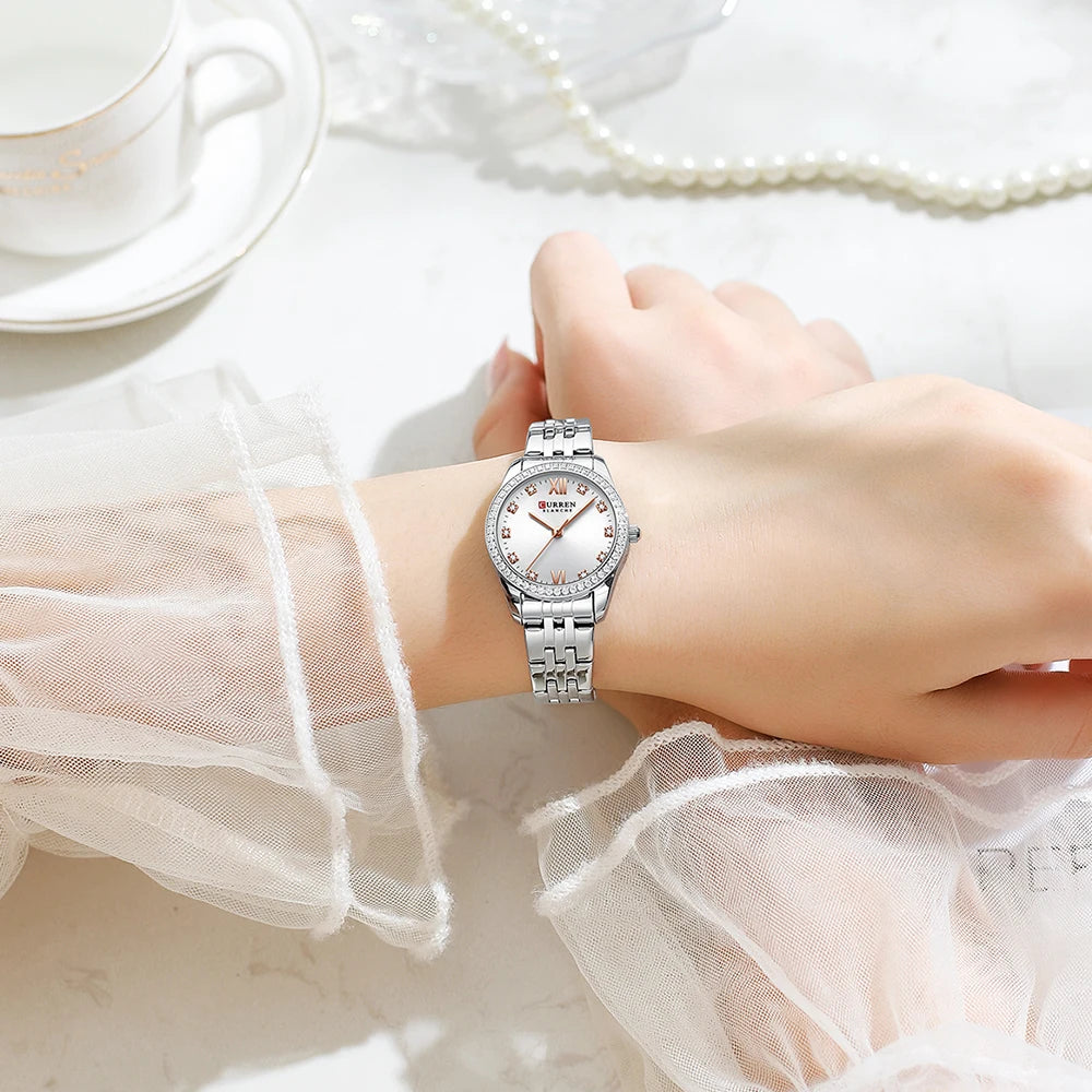 CURREN Women's Luxury Rhinestone Bracelet Watch | Rose Gold | Quartz | Gift Box Available