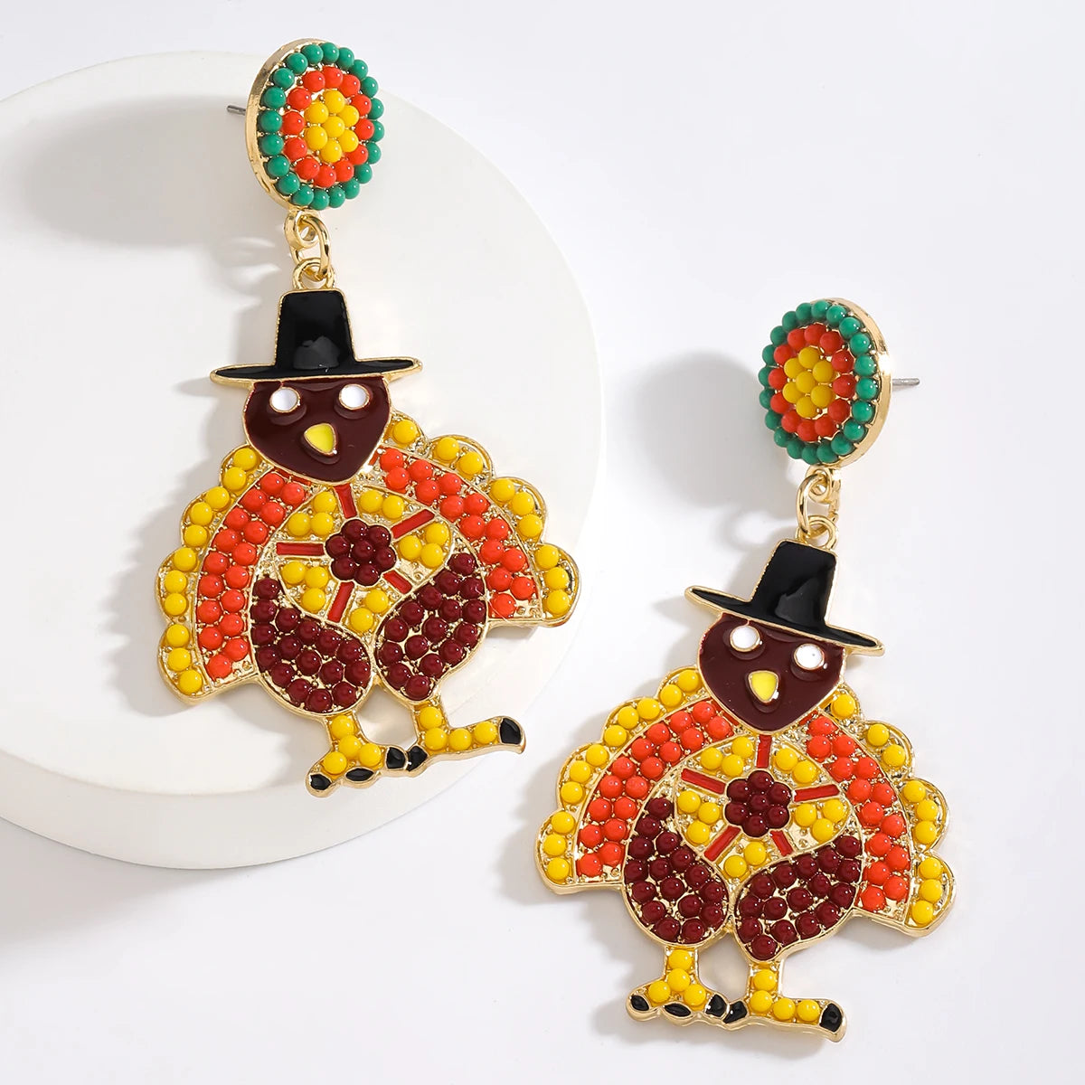 Thanksgiving Day Boho Handmade Beaded Turkey Earrings,Cute Celebrate Frstival Party Animal Women Accessories